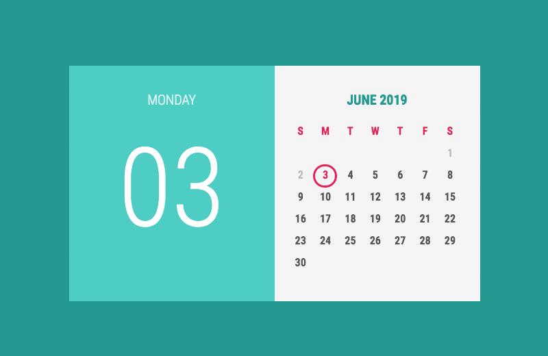 CSS Calendar Examples From CodePen - Freebie Supply