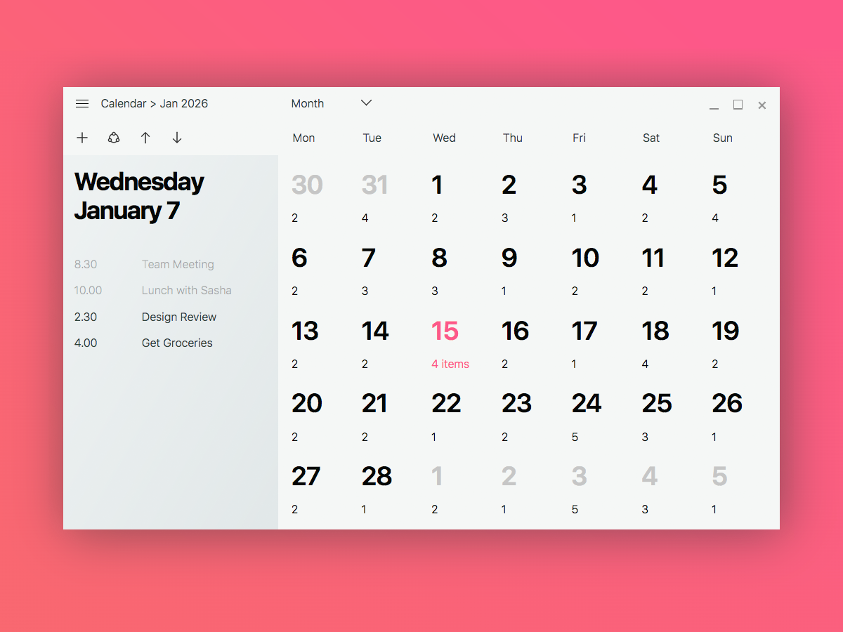 Windows Fluent Design Calendar
