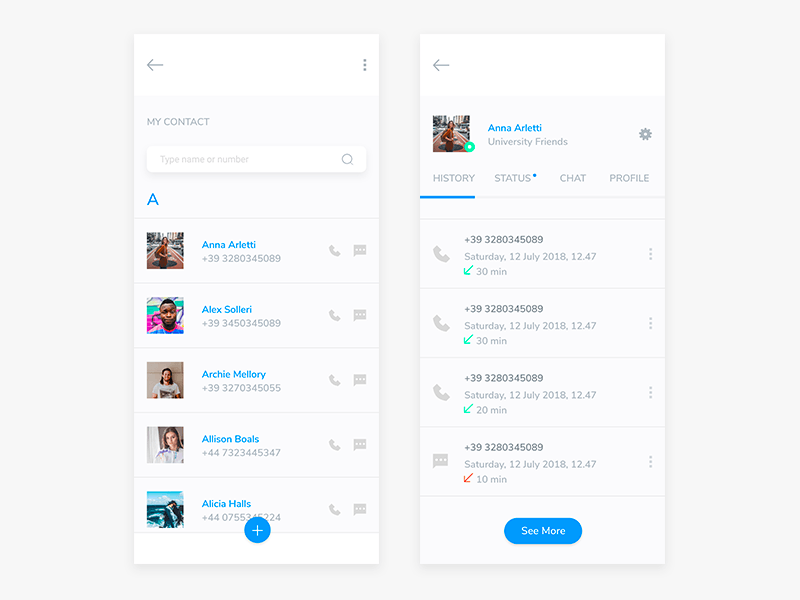 Address Book App Screens for Sketch Freebie Supply