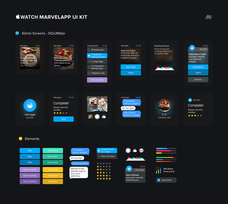Apple Watch Cooking UI Kit Sketch