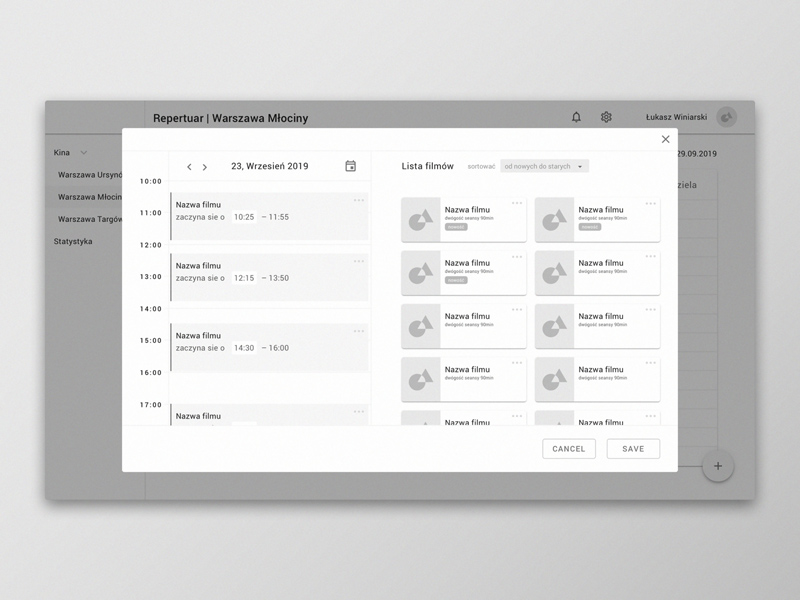 Cinema Web App made in Sketch