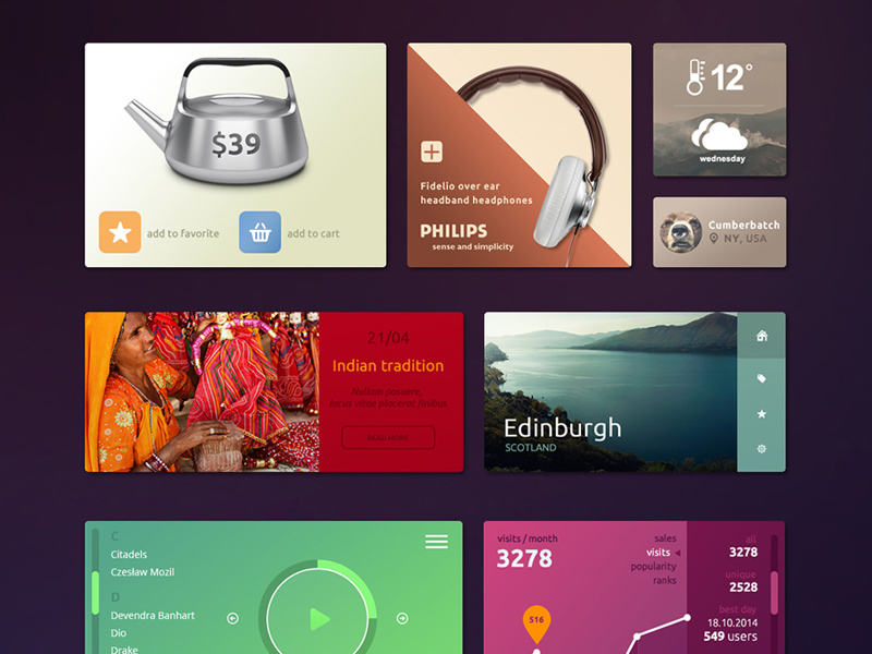 Colorful Tiles UI kit PSD