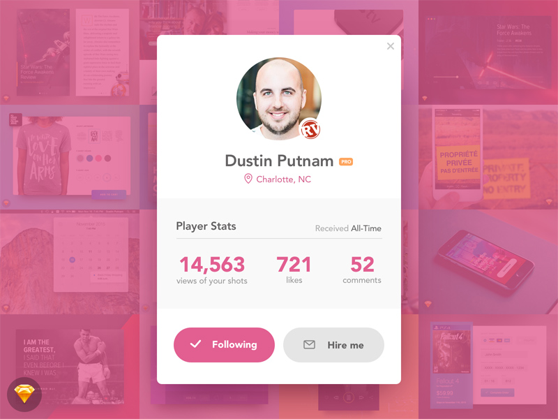 Dribbble Profile Card - Sketch Resource - Freebie Supply