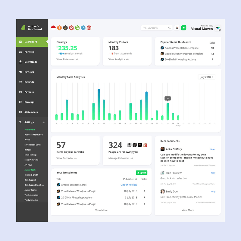 Envato Author Dashboard Concept