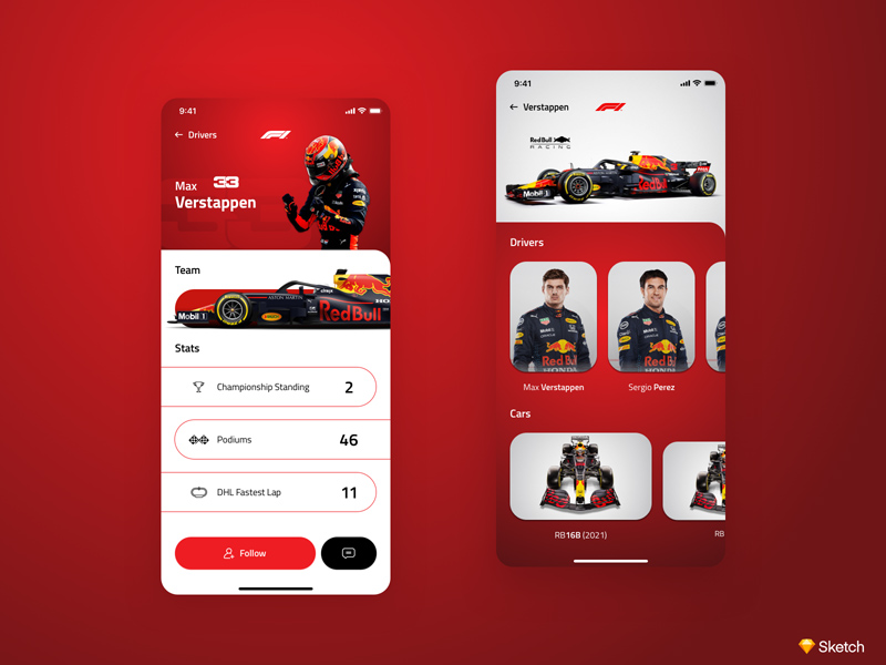 F1 Driver Profile Screen - Sketch Freebie