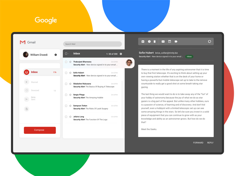 Gmail Desktop Concept made in Sketch
