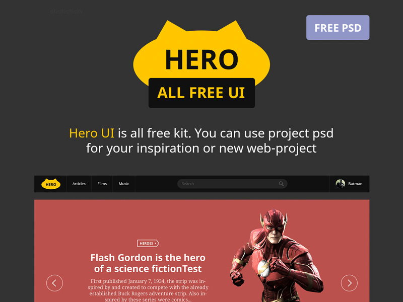 Hero UI - PSD Freebie