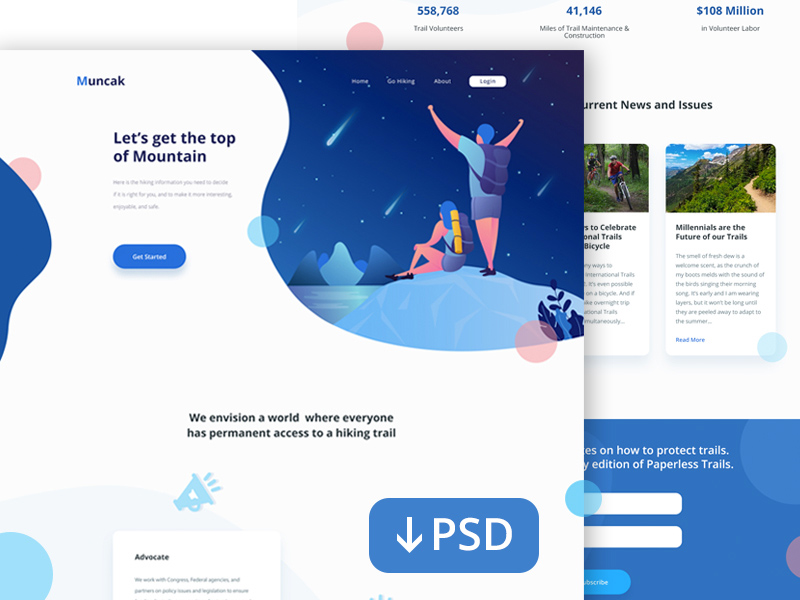 Hiking Site Landing Page Template - Free PSD