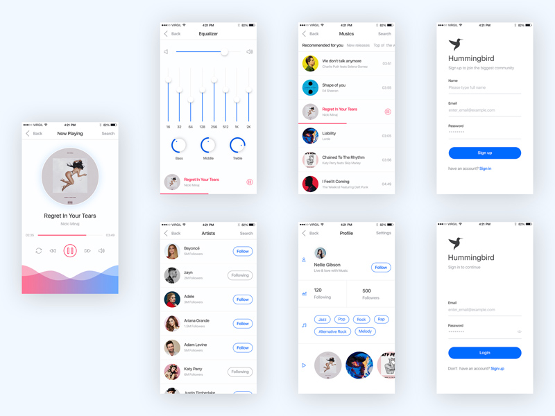 Hummingbird - Music App Screens