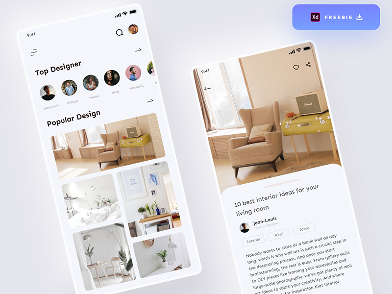 Interior Design App UI - Freebie Supply