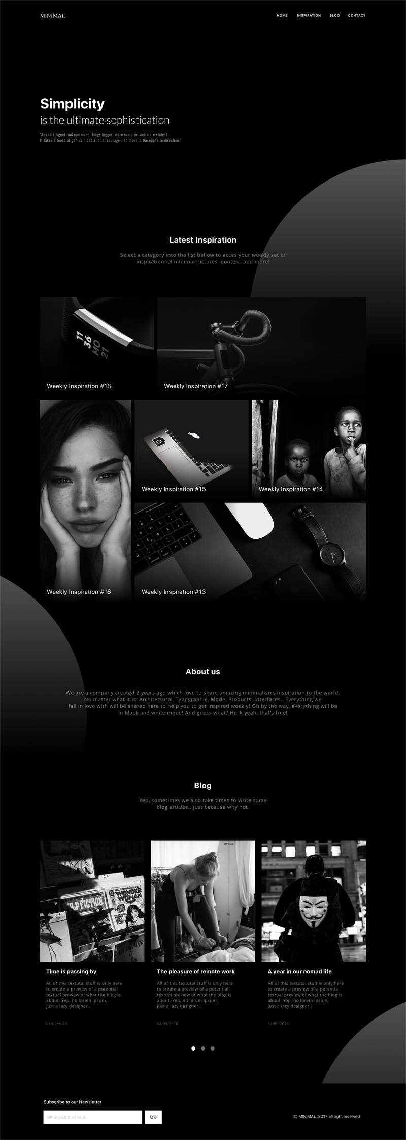minimal black white website