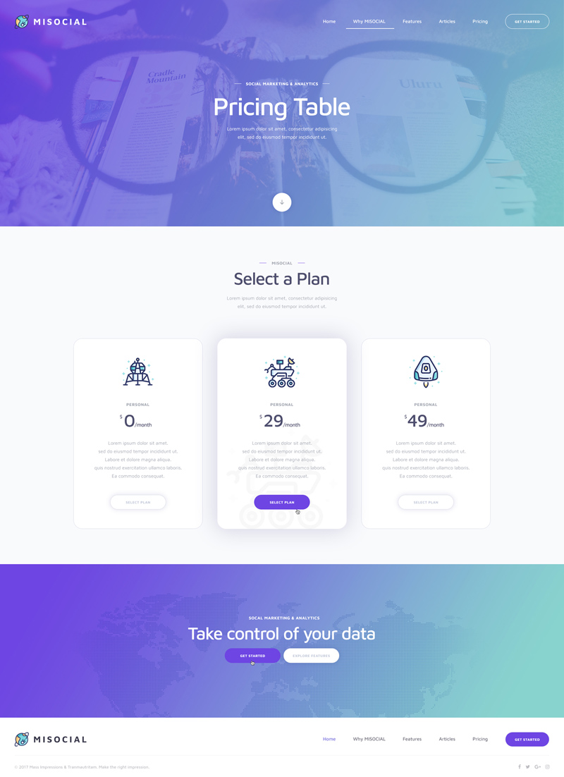 Misocial PSD Website Template - Freebie Supply