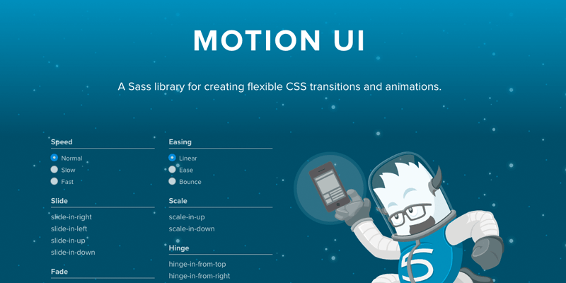 Motion UI - Sass library for creating flexible CSS transitions and animations