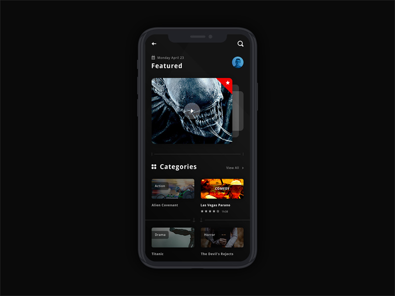 Movies App Dark UI Design PSD