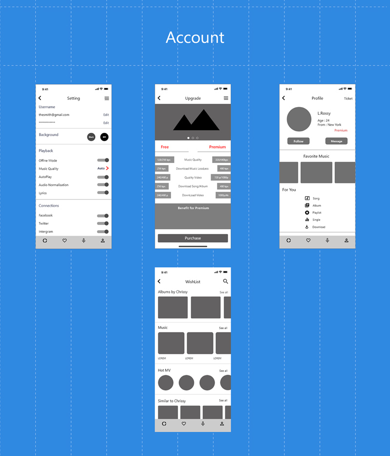 Music App Wireframe - Adobe Xd UX Kit Preview 3