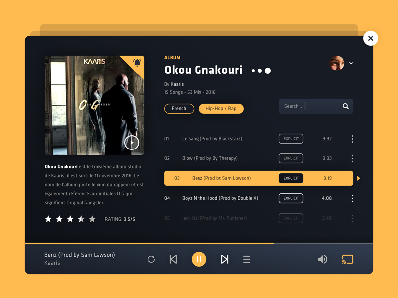 Music Player Web UI Design - PSD Freebie