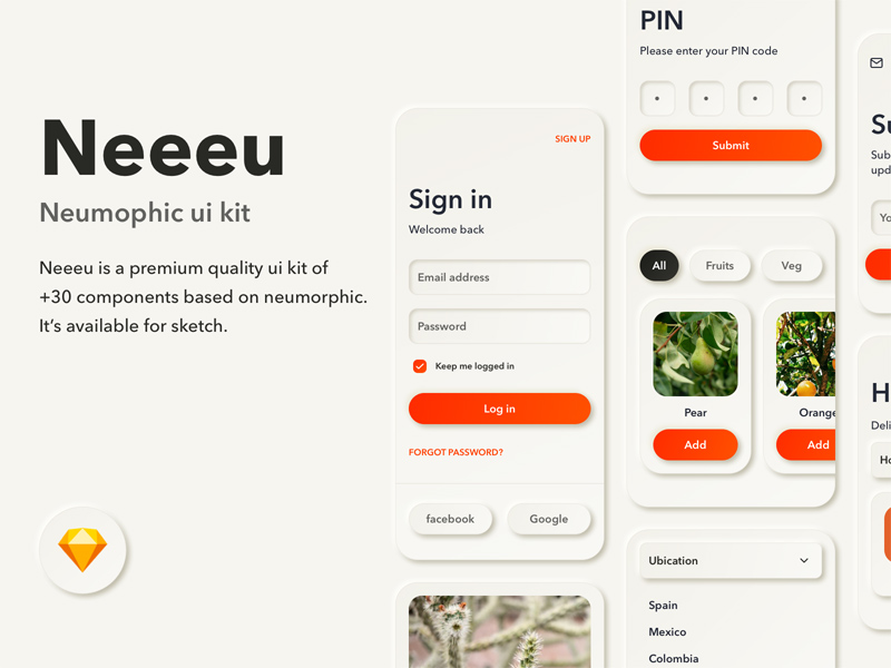 Neumorphic UI Kit for Sketch