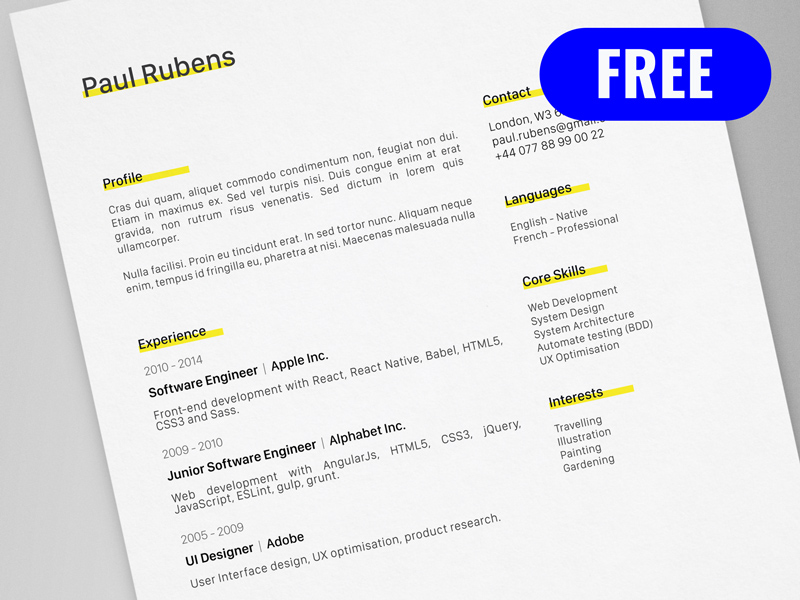 Cv Resume Template For Adobe Illustrator Freebie Supply