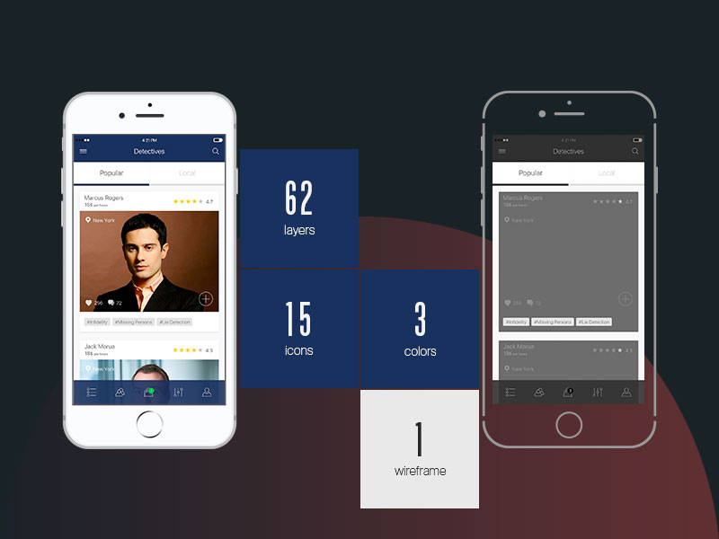 Private Detective App UI Design Screens Free PSD Freebie Supply