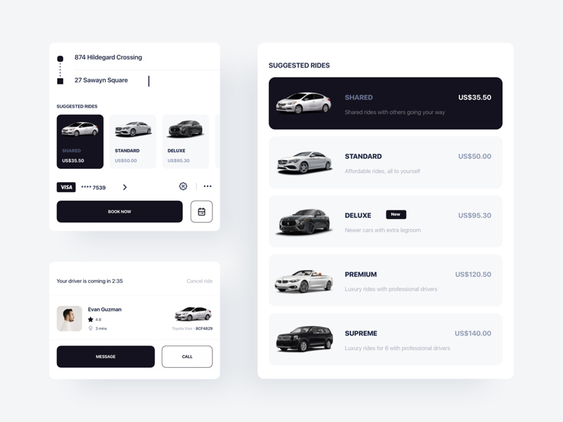 Ridesharing App UI Components Kit