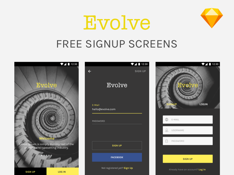 Sign Up Screens - Sketch Resource