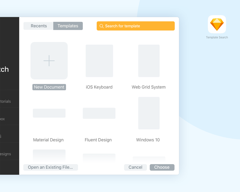 Sketch Welcome Screen: Template Search Feature