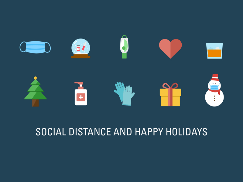 Social Distancing Christmas Icons Set