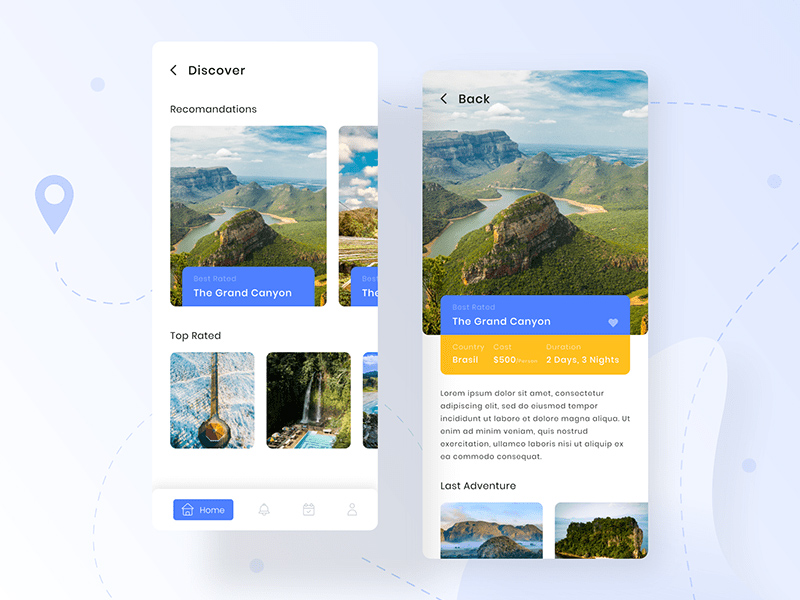 Traveling App UI XD Freebie
