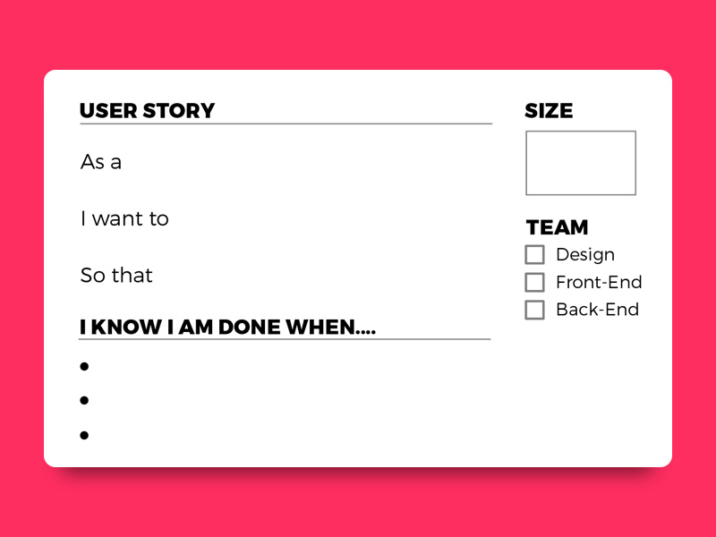 User Story Card Template - Printable PDF