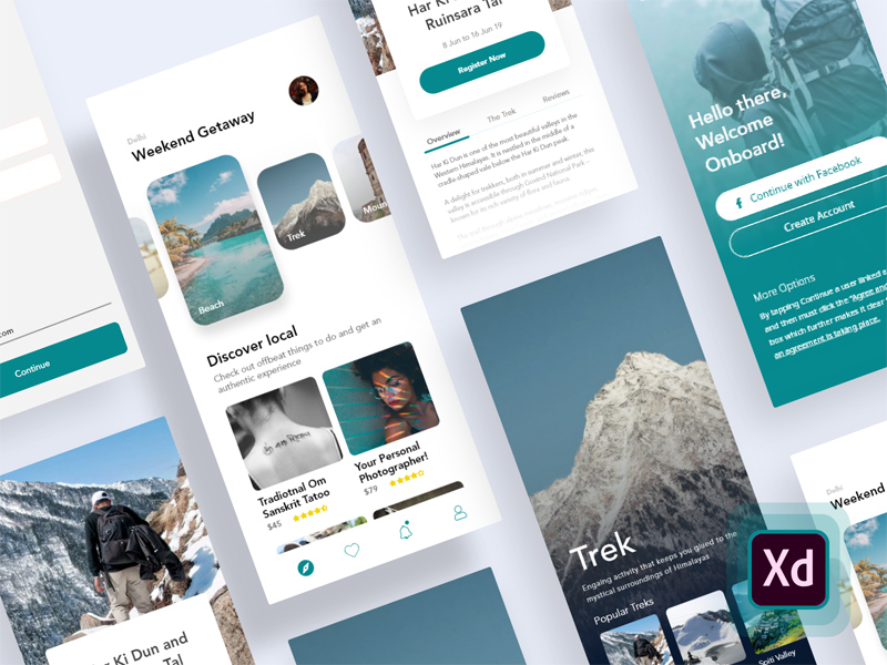 Weekend Getaway App XD UI Kit