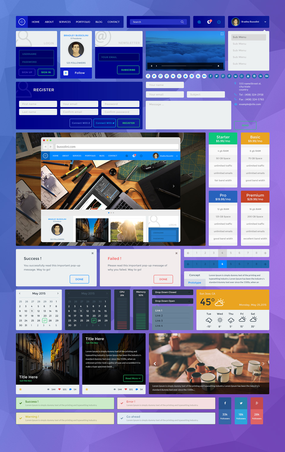 Blue UI Kit - PSD Freebie - Freebie Supply