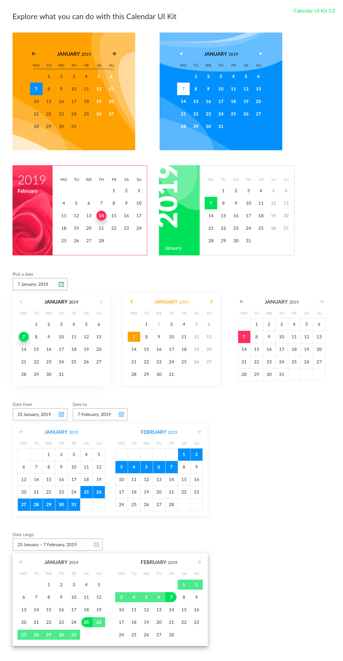 Calendar UI Kit for Sketch - Freebie Supply