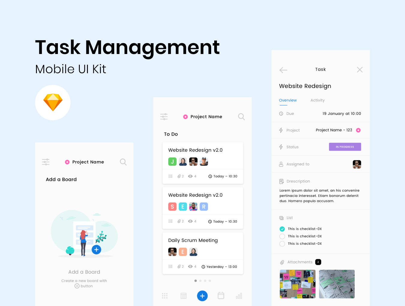 Task Management App Kit Sample - Free Sketch - Freebie Supply