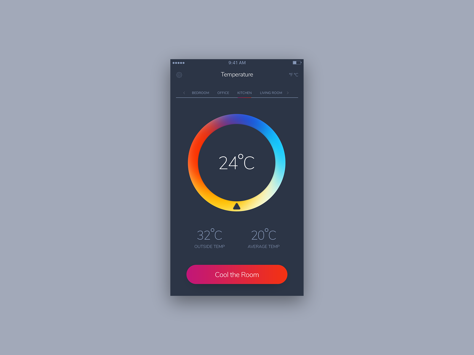 Temperature App UI Concept PSD Freebie Supply