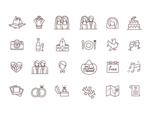 24 Wedding Icons Set