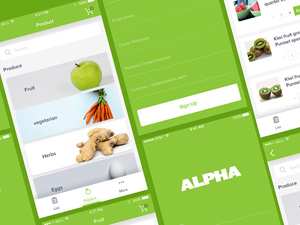 Alpha Fruit App UI Screens: Free PSD