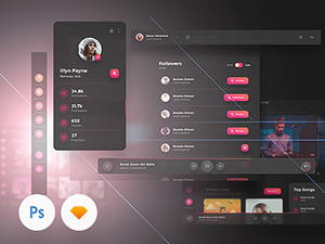 Crimson – Tablet Music App UI Kit For Sketch