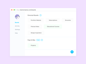 Dashboard Concept – Adding Boards to Collection