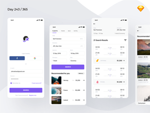 Flight Booking App Concept made in Sketch