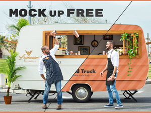 Food Truck & Two Bartenders Mockup PSD
