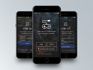 Gaming App Splash, Register and Sign Up Screens – Free Sketch