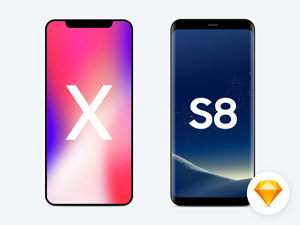 iPhone X and Samsung S8 Flat Mockups made in Sketch