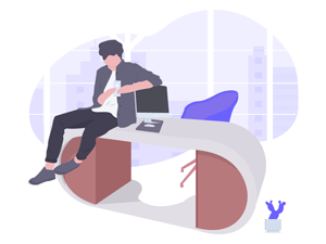 Young Man Sitting On A Desk SVG Illustration