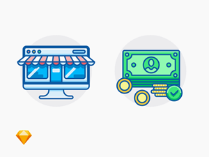 Online Shop Icon and Payment Accepted Icon – Free Sketch