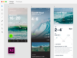 Onshore Surf Stats designed with Adobe Xd
