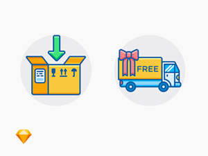 Packing in Progress & Free Delivery Icons