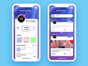 Personal Profile & Recent Posts App PSD