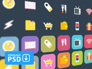 Set Colorful Ficons Icons +10 – PSD Freebie