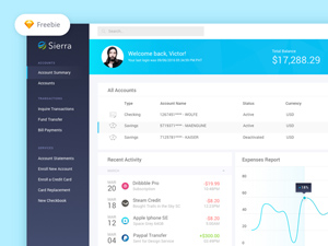 Sierra Banking Dashboard made in Sketch