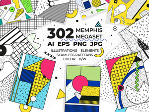 Six Illustrations & Element Patterns – PSD Freebie